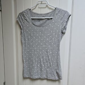 H&M L.O.G.G. Cotton Women's Gray Short Sleeve Tee with White Dots Small